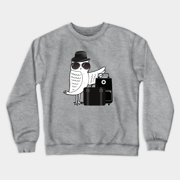 Cool Traveling Owl - Black Crewneck Sweatshirt by traveladventureapparel@gmail.com